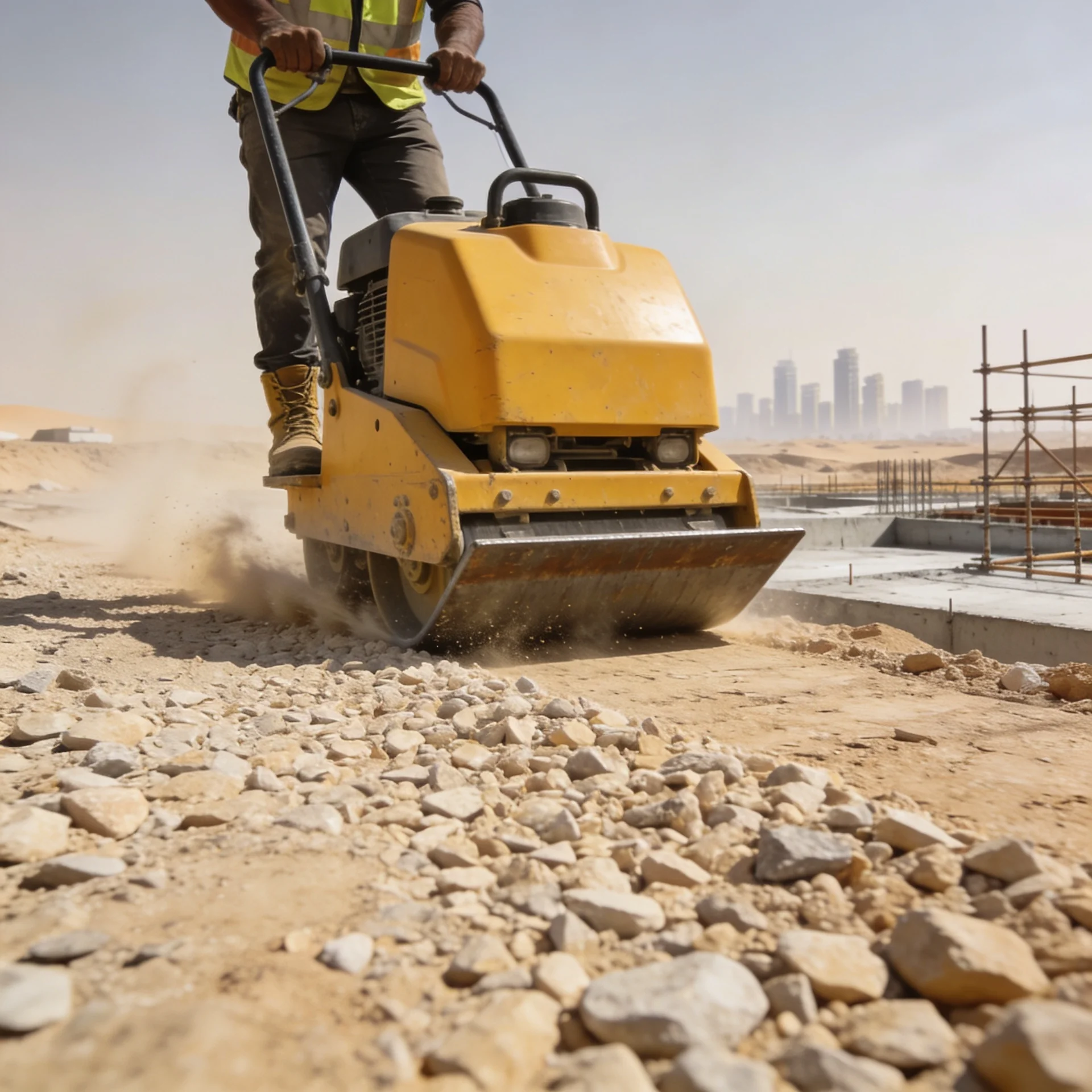 Baylorr walk-behind power trowel finishing a concrete slab on a UAE construction site